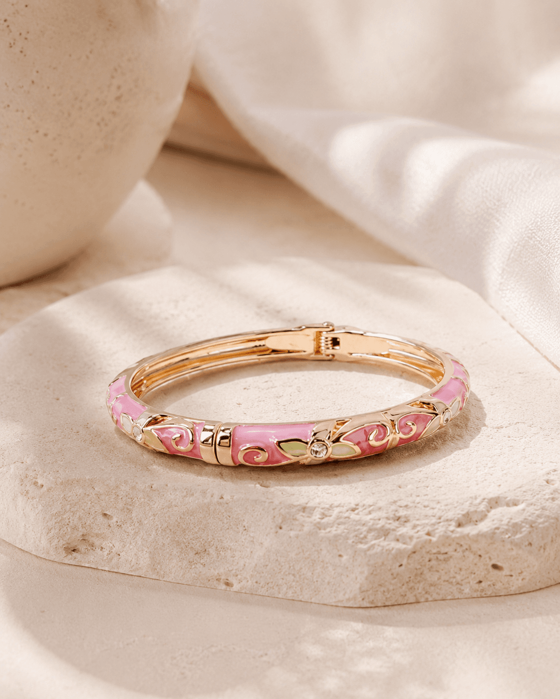 Bracelet Lygie - Jonc émaillé fleurs - Rose