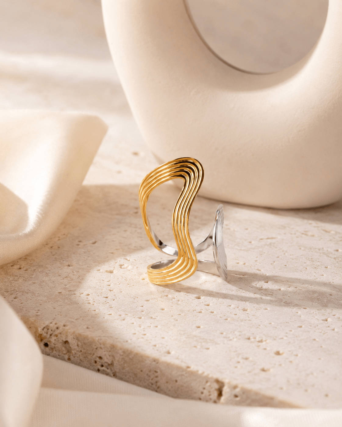 Bague Grâce ondulation argent doré - Image 3