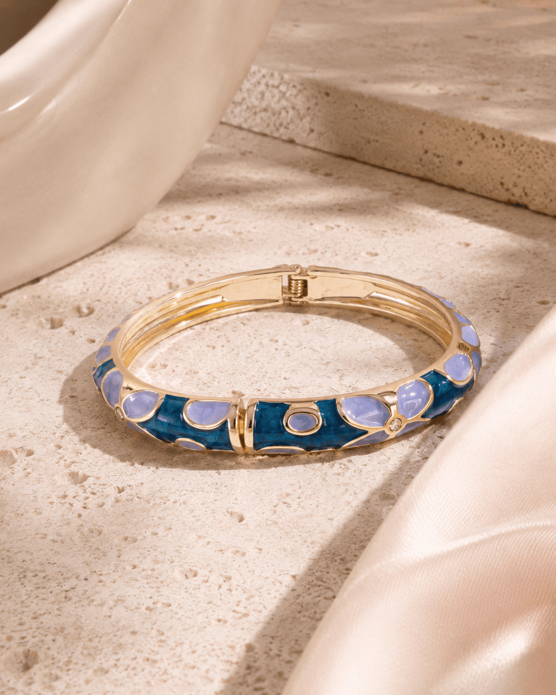 Bracelet Anthéa - Jonc émaillé fleurs - Bleu